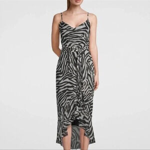 White House Black market Zebra Dress Spaghetti Straps Ruffle high-low Cowl 2
